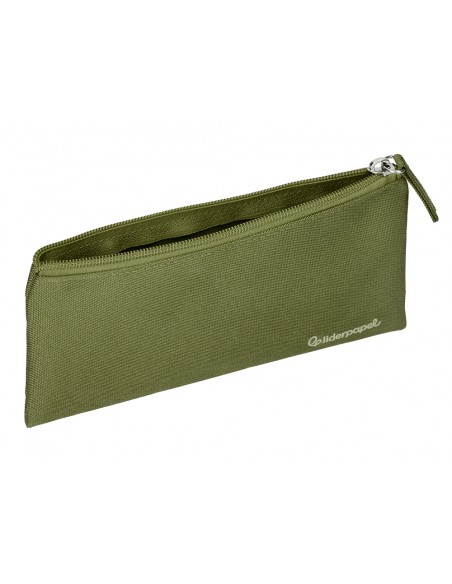 Estuche portatodo liderpapel plano ancho una cremallera 200x100 mm verde militar