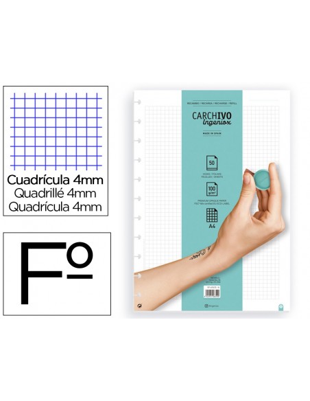 Recambio cuaderno carchivo ingeniox a4 50 hojas cuadricula
