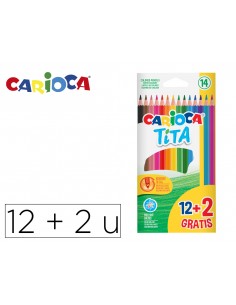 Lapices de colores carioca tita hexagonal 12 unidades colores surtidos + 2 gratis