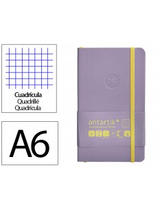 Cuaderno con gomilla antartik notes tapa blanda a6 cuadricula morado y amarillo 100 hojas 80 gr fsc