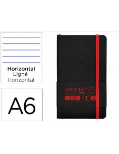Cuaderno con gomilla antartik notes tapa blanda a6 rayas negro y rojo 100 hojas 80 gr fsc