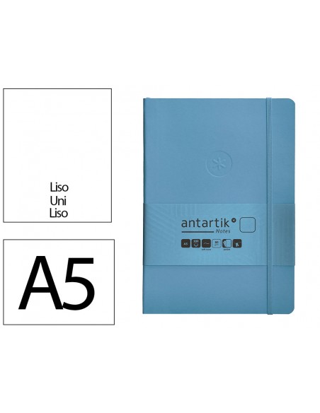 Cuaderno con gomilla antartik notes tapa blanda a5 hojas lisas azul claro 80 hojas 80 gr fsc