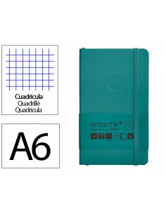Cuaderno con gomilla antartik notes tapa blanda a6 cuadricula verde aguamarina 100 hojas 80 gr fsc
