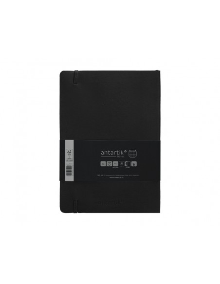 Cuaderno con gomilla antartik notes tapa blanda a5 hojas cuadricula negro 80 hojas 80 gr fsc