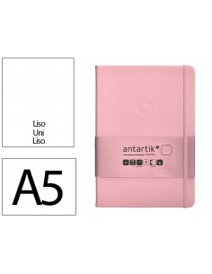 Cuaderno con gomilla antartik notes tapa dura a5 hojas lisas rosa pastel 100 hojas 80 gr fsc