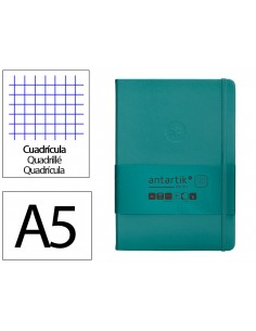 Cuaderno con gomilla antartik notes tapa dura a5 hojas cuadricula verde aguamarina 100 hojas 80 gr