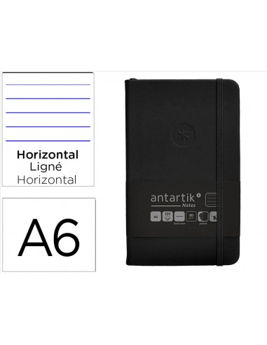 Cuaderno con gomilla antartik notes tapa dura a6 hojas rayas negro 100 hojas 80 gr fsc