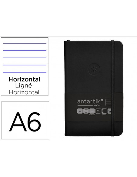 Cuaderno con gomilla antartik notes tapa dura a6 hojas rayas negro 100 hojas 80 gr fsc