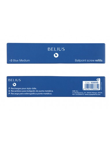 Recambio boligrafo belius azul 0,8 mm caja 3 unidades