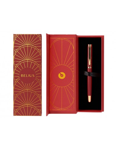 Pluma belius soiree aluminio color art deco granate y dorado tinta azul caja de diseño