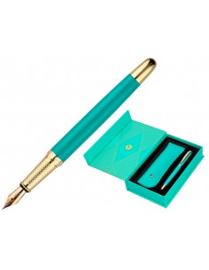 Pluma y estuche belius soiree color art deco turquesa dorado tinta azul caja de diseño
