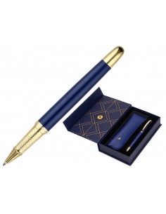 Boligrafo y estuche belius soiree color azul marino y dorado tinta azul caja de diseño