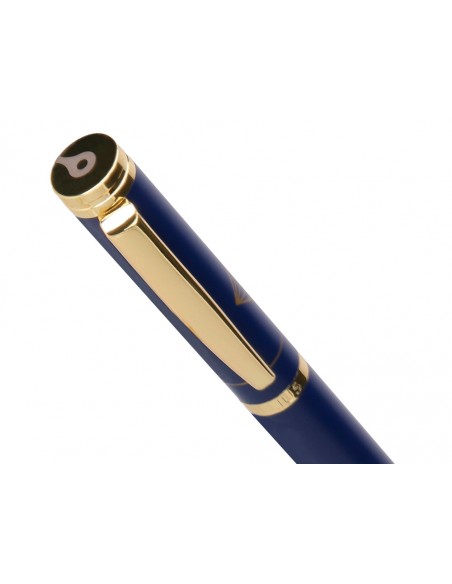 Boligrafo y estuche belius soiree color azul marino y dorado tinta azul caja de diseño