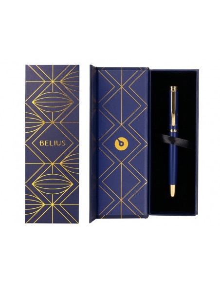Pluma belius soiree aluminio color art deco azul marino y dorado tinta azul caja de diseño