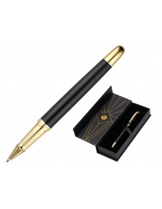Boligrafo belius soiree aluminio color art deco negro y dorado tinta azul caja de diseño
