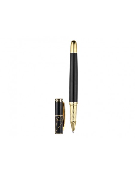 Boligrafo belius soiree aluminio color art deco negro y dorado tinta azul caja de diseño