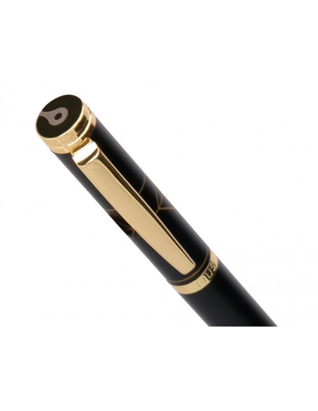 Boligrafo belius soiree aluminio color art deco negro y dorado tinta azul caja de diseño