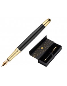 Pluma belius soiree aluminio color art deco negro y dorado tinta azul caja de diseño