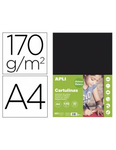Cartulina apli din a4 170g/m2 negro paquete de 50 hojas