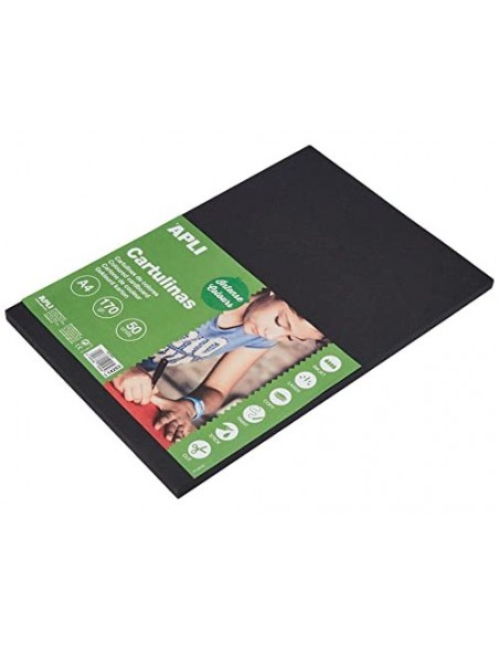 Cartulina apli din a4 170g/m2 negro paquete de 50 hojas