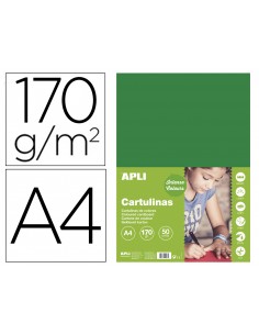 Cartulina apli din a4 170g/m2 verde oscuro paquete de 50 hojas