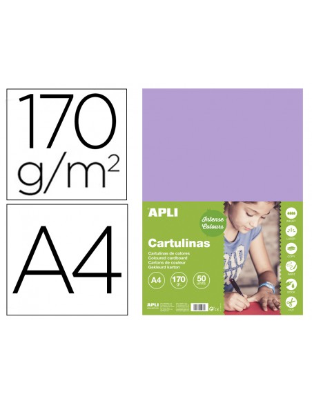 Cartulina apli din a4 170g/m2 violeta paquete de 50 hojas