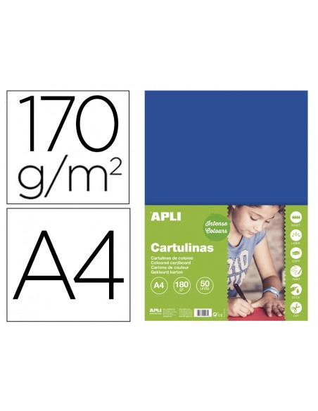Cartulina apli din a4 170g/m2 azul oscuro paquete de 50 hojas