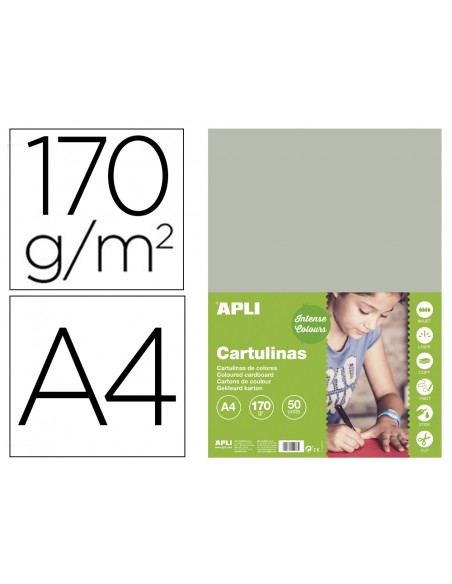 Cartulina apli din a4 170g/m2 gris paquete de 50 hojas
