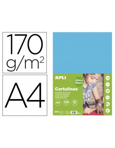 Cartulina apli din a4 170g/m2 azul cielo paquete de 50 hojas