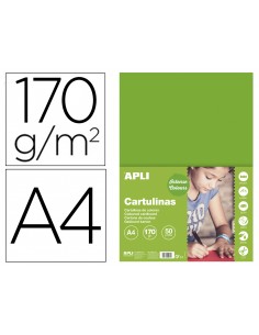 Cartulina apli din a4 170g/m2 verde hierba paquete de 50 hojas
