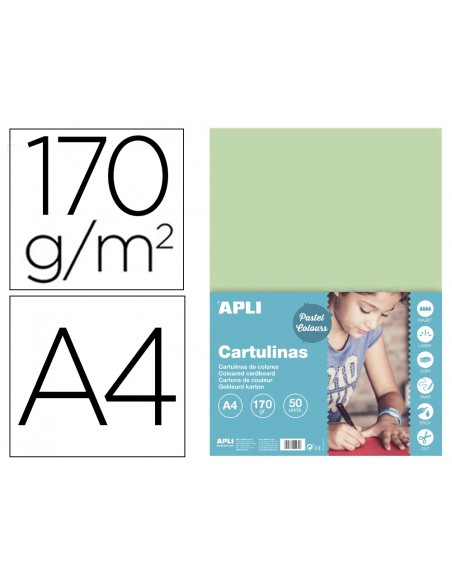 Cartulina apli din a4 170g/m2 verde esmeralda paquete de 50 hojas
