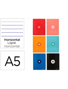 Libreta antartik a5+ plus cosida 48 hojas 90gr rayado horizontal con margen 6 colores surtidos