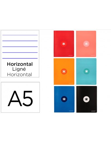 Libreta antartik a5+ plus cosida 48 hojas 90gr rayado horizontal con margen 6 colores surtidos