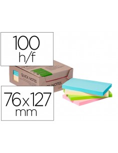 Bloc de notas adhesivas quita y pon q-connect 76x127 mm 100% papel reciclado colores pasteles en caja de carton