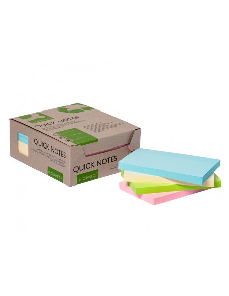 Bloc de notas adhesivas quita y pon q-connect 76x127 mm 100% papel reciclado colores pasteles en caja de carton Bloc de notas adhesivas quita y pon q-connect 76x127 mm 100% papel reciclado colores pasteles en caja de carton