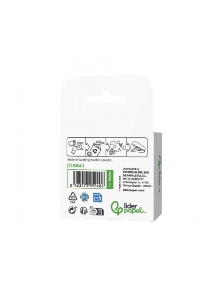 Grapadora liderpapel ecouse mini capacidad 12 hojas 100% plastico reciclado con caja de 1000 grapas 26/6