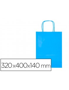 Bolsa papel q-connect celulosa celeste l con asa retorcida 320x400x140 mm