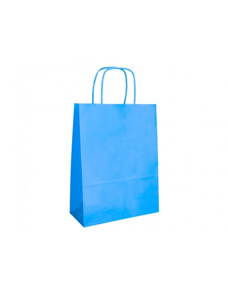 Bolsa papel q-connect celulosa celeste l con asa retorcida 320x400x140 mm