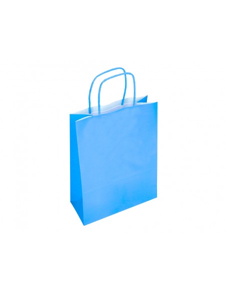 Bolsa papel q-connect celulosa celeste l con asa retorcida 320x400x140 mm