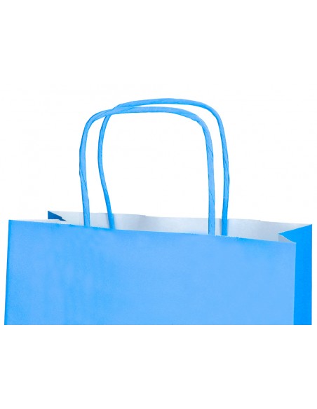 Bolsa papel q-connect celulosa celeste l con asa retorcida 320x400x140 mm