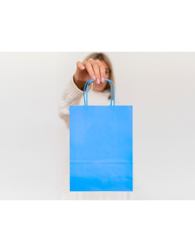 Bolsa papel q-connect celulosa celeste l con asa retorcida 320x400x140 mm
