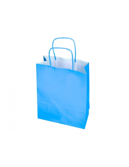 Bolsa papel q-connect celulosa celeste l con asa retorcida 320x400x140 mm
