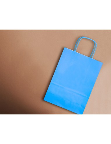 Bolsa papel q-connect celulosa celeste l con asa retorcida 320x400x140 mm