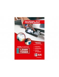 Papel plastico yosan paperplast poliester blanco brillo din a4 250 mc imprimible paquete de 50 hojas