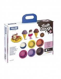 Pasta milan para modelar soft dough con herramientas helados y gofres maletin con 6 botes colores surtidos de
