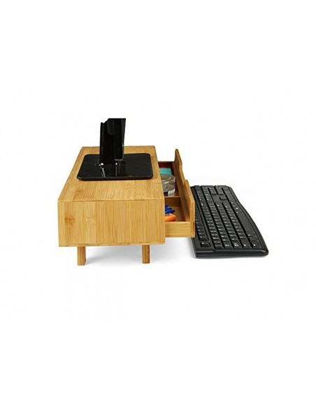 Soporte para pantalla cep bambu con cajon tres departamentos 520x200x120 mm