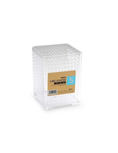 Cubilete portalapices plastiforte transparente plastico organizer cuadrado nº5 75x75x105 mm