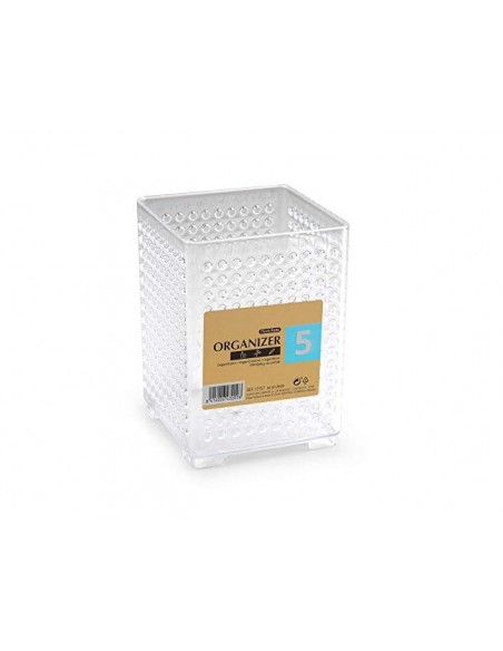 Cubilete portalapices plastiforte transparente plastico organizer cuadrado nº5 75x75x105 mm