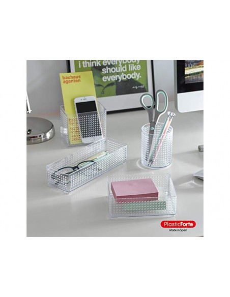 Cubilete portalapices plastiforte transparente plastico organizer cuadrado nº5 75x75x105 mm