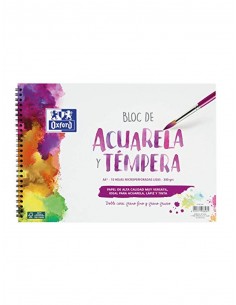 Bloc de dibujo oxford acuarela espiral din a4+ 10 hojas microperforado 300 gr
